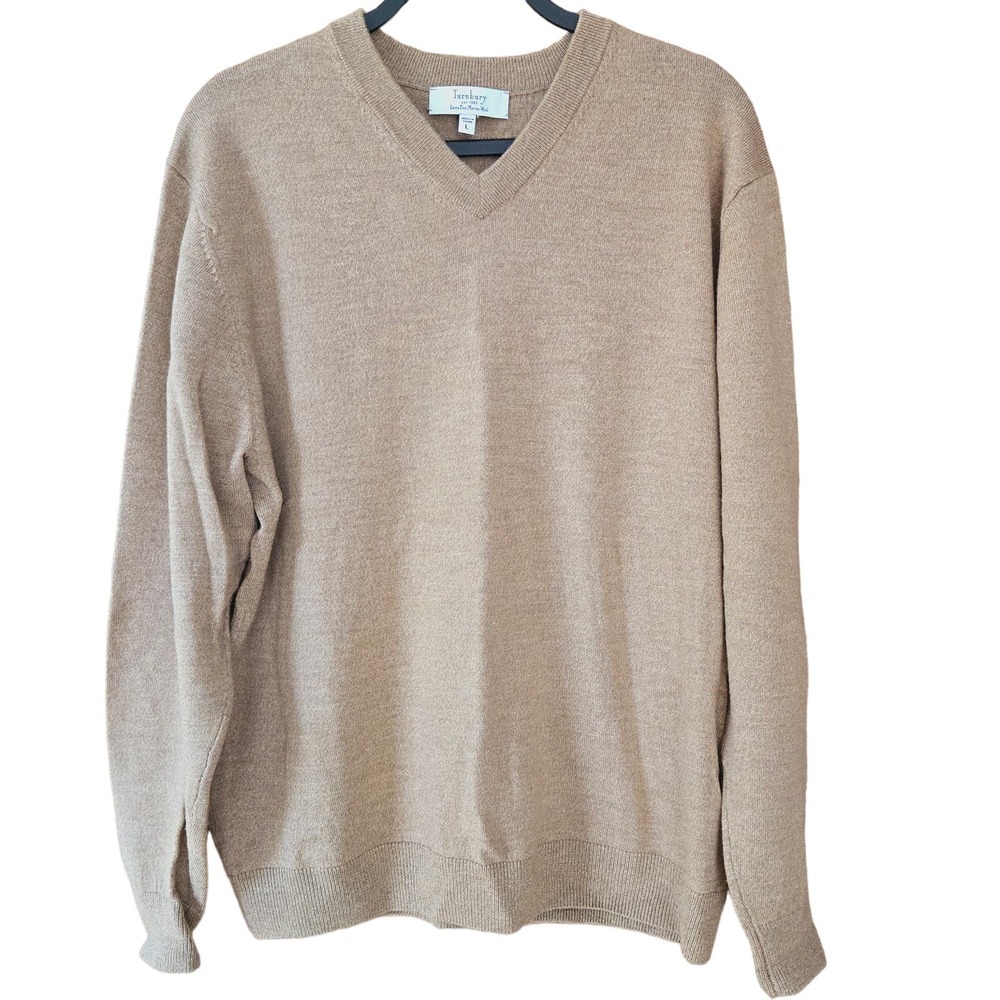 Turnbury Mens Merino Wool V-neck Sweater Nude L Tan Capsule Neutral Preppy